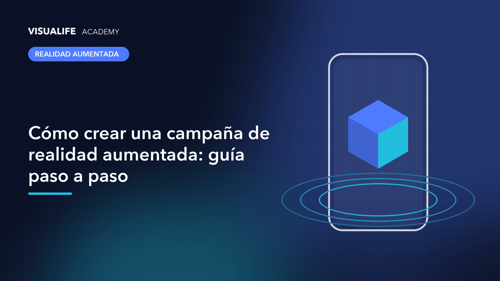 Diagrama de seis pasos para crear una campaña de realidad aumentada, desde el objetivo hasta la medición
