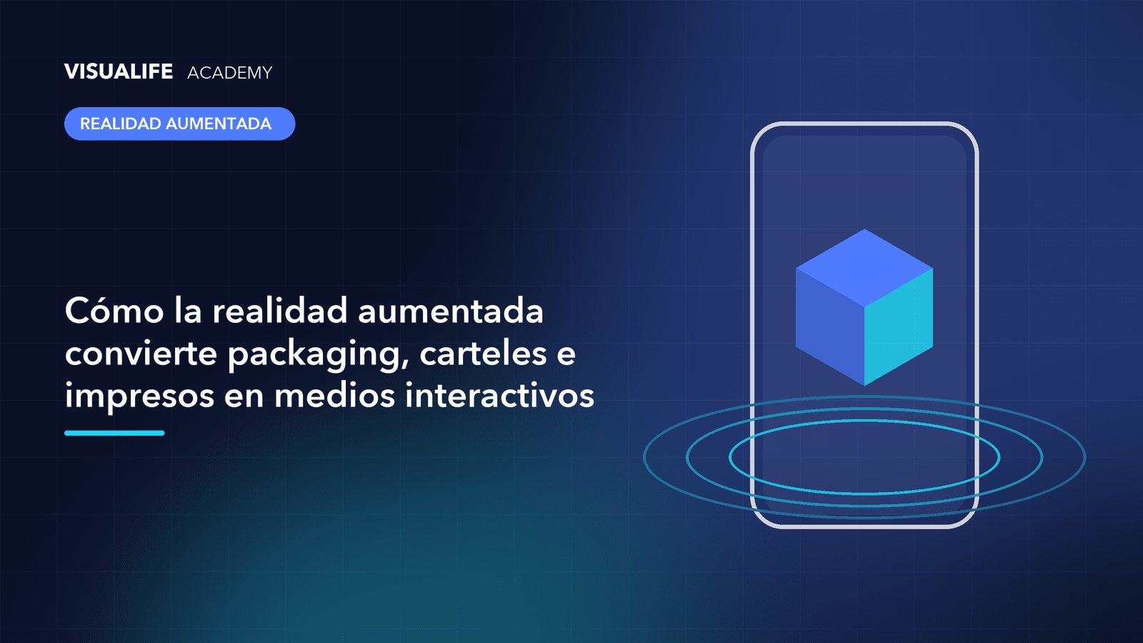 Caja de producto y cartel con un código QR que activa contenido en realidad aumentada en un móvil