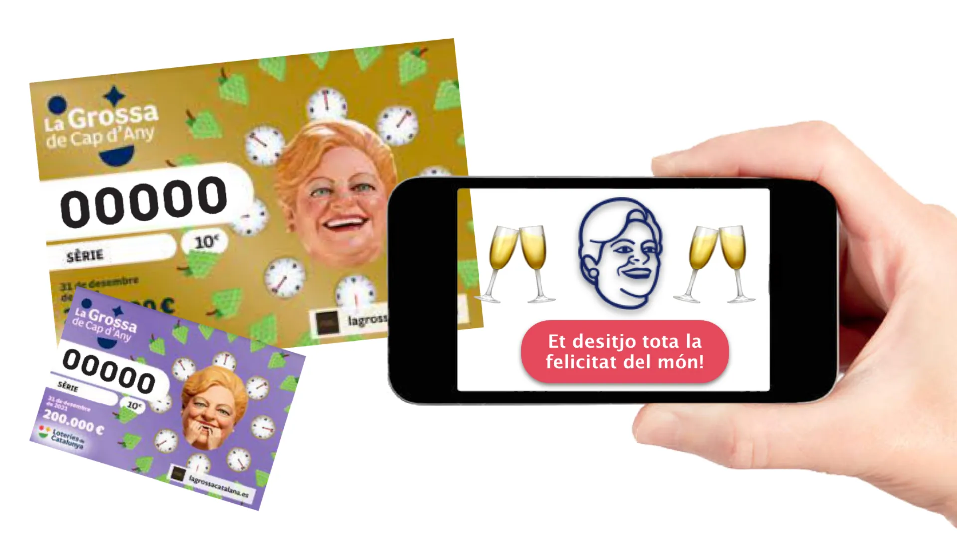 Décimos de La Grossa y un teléfono con un deseo de Año Nuevo