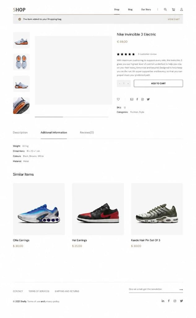 Fitxa de producte en un ecommerce de calçat