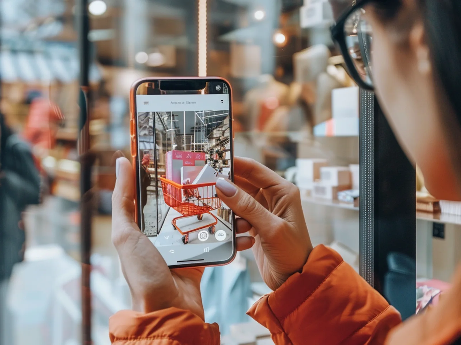Persona usando realidad aumentada en un smartphone